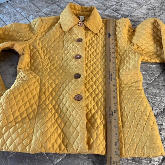 Kiko Yellow Quilted 100% Silk Womens Jacket With Button Front & Collar - Size S - Picture 4 of 9